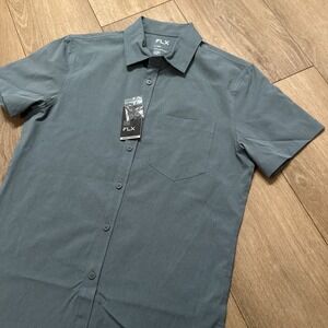 FLX Men's SS Shirt Button Up Urban/Commuter Green Slim‎ Fit Small NEW